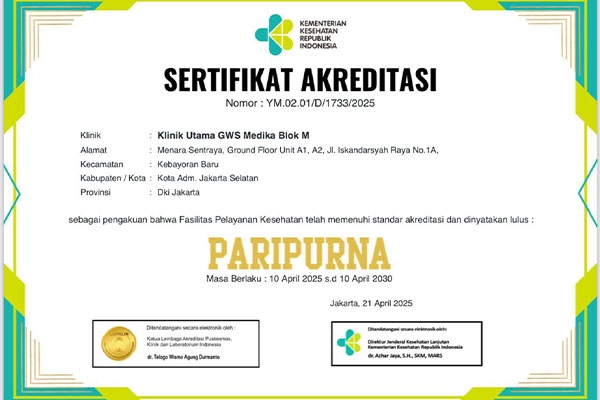 PARIPURNA Accreditation is the highest level of assessment of the quality of a clinic's services.