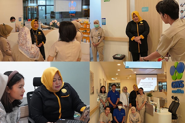 Tim surveior dan tim klini berdiskusi saat proses akreditasi di Klinik Utama GWS Medika Permata Hijau.